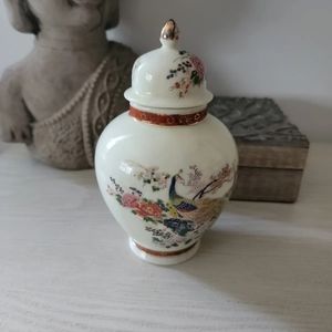 Vintage Satsuma Floral Peacock Oriental Mini Ginger Jar Japan